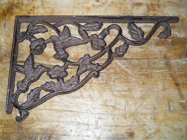 2 Cast Iron Antique Style HUMMINGBIRD Brackets, Garden Braces Shelf Bracket