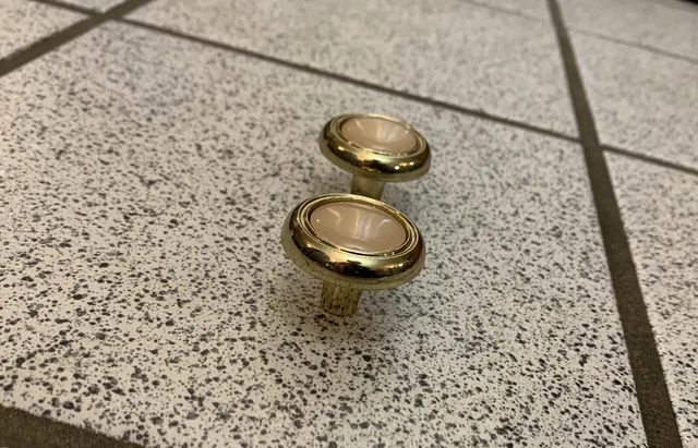 2 boutons beige laiton céramique tire rond tiroir armoire lourd milieu de siècle vintage 3