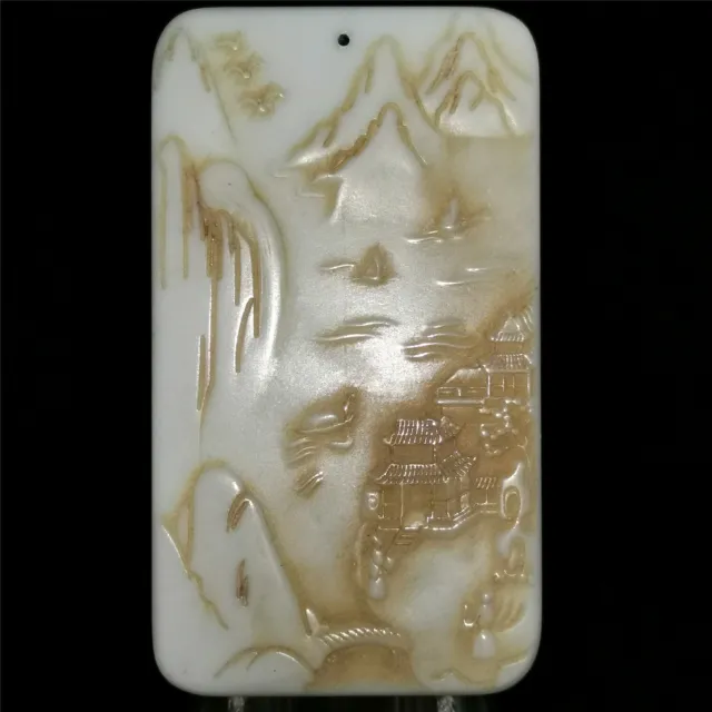 China hetian jade Jadeite two sides hand-carved pendant necklace  landscape