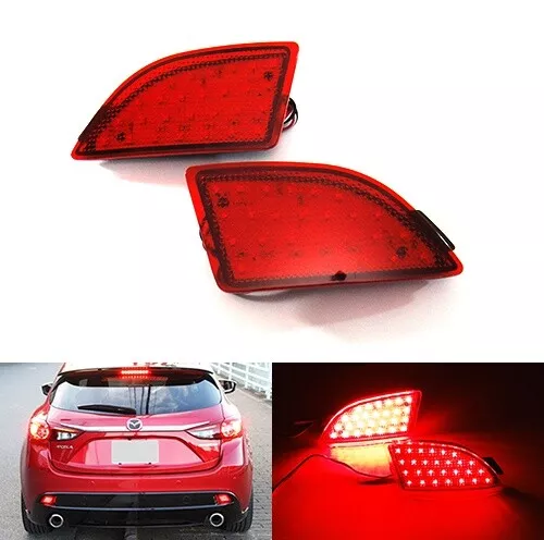 2x Red Rear Bumper Reflector LED Stop Brake Light For 2013-2016 Mazda3 Axela HB