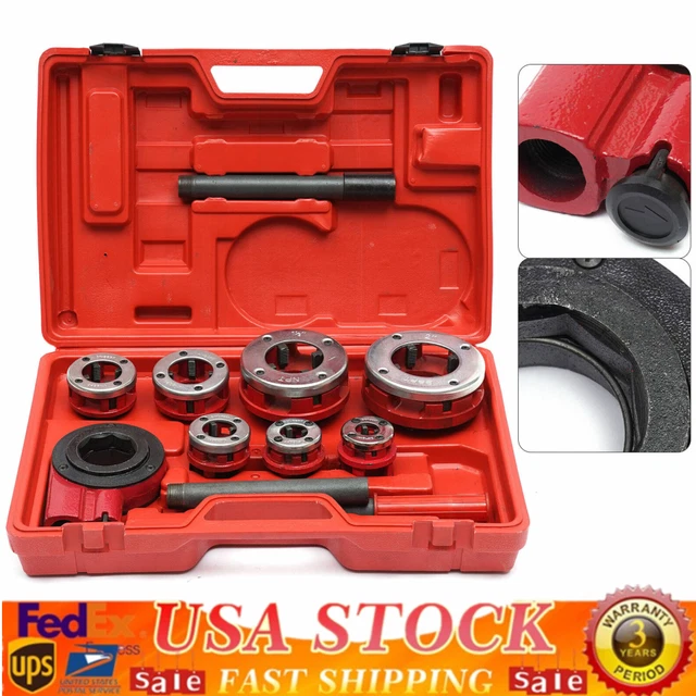 BSPT Pipe Threader 3/8" to 2" Dies Set Threading Tool Ratchet w/ Handle 7-Sizes