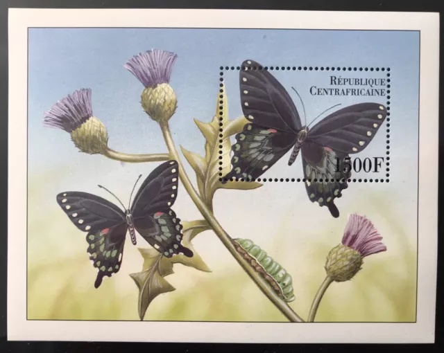 Central Africa Butterfly Stamps S/S 1999 Mnh Butterflies Flowers Caterpillar