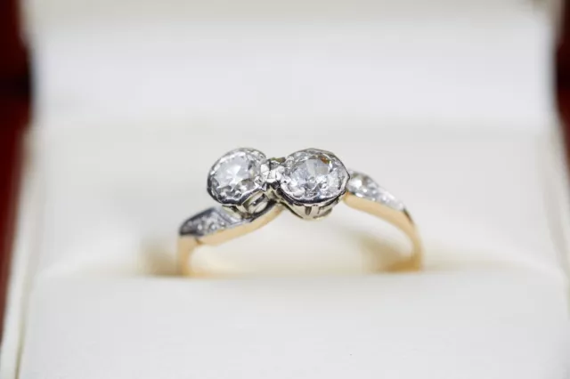Antique Old Cut Diamond 2 stone ring 18 ct Gold & Platinum
