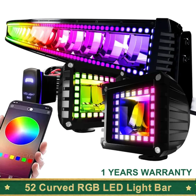 52inch LED Curved LED Light Bar with RGB Halo Driving For Truck Wire Pods Kit