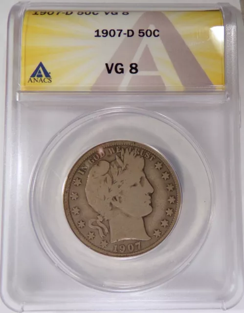 1907-D Barber Half  50c ANACS Good VG 8