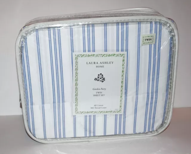 NEW Laura Ashley Home Garden Party twin sheet set 3pc cotton 300tc blue stripes