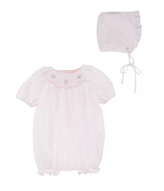 NWT Petit Ami Pink Smocked Romper Bubble Bonnet Newborn Baby Girls Boutique NB