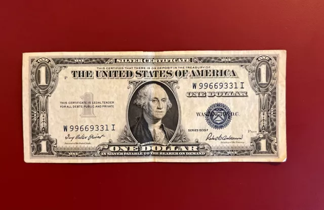 1935 Series F One Dollar Blue Seal Note Silver Certificate US Bill
