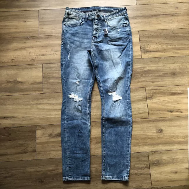Jeans Denim Co blu effetto invecchiato super skinny elasticizzati W36 L32 Primark NUOVI