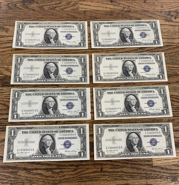 LOT 8x 1935-E 1935E $1 Silver Certificate Dollar Bill Blue Seal