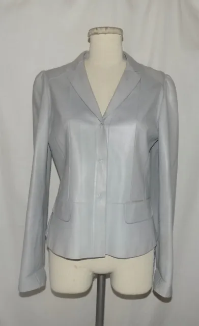 Lida Baday Gray Soft Lambskin Leather Tailored Snap Front Blazer Jacket Size 8