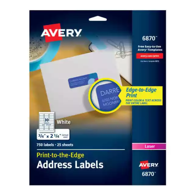 Avery Dennison # 6870 WHITE  Labels - 3/4” H x 2 & 1/4” W - Total 690 labels
