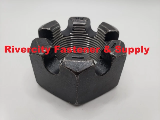 (1) 1-1/2-12 Slotted Hex Castle Nut Grade 8 Lock Nut 1-1/2x12 Black Nut 1.5-12