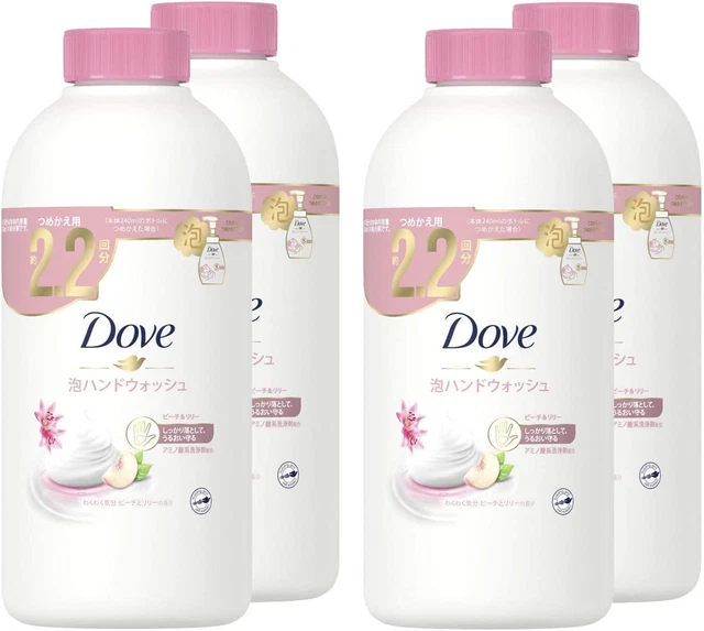 Recarga de espuma de paloma lavado a mano melocotón y lirio 430 ml x 4 con bonificación