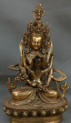 8" Tibet Tibetan Buddhism Bronze Vajra Mandkesvara Yab-Yum Happy Buddha Statue