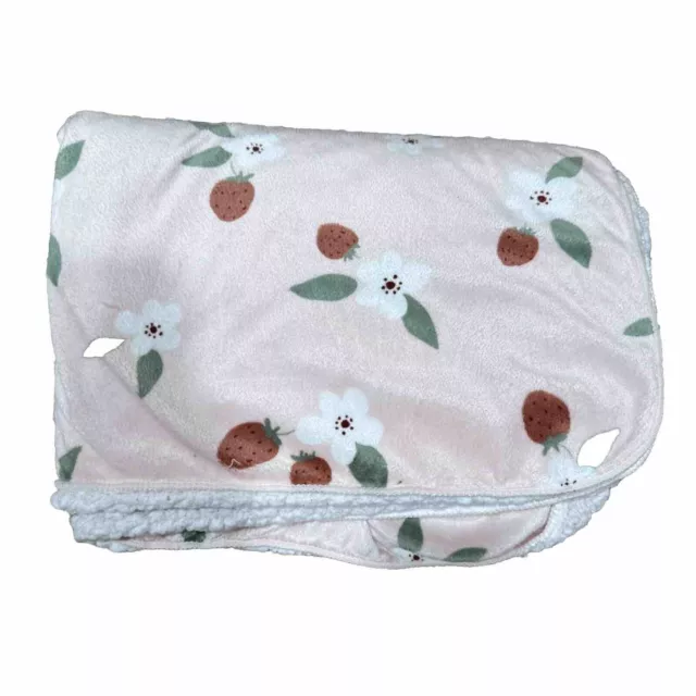 Carter's Strawberry Flower White Sherpa Baby Blanket Pink Plush Reversible