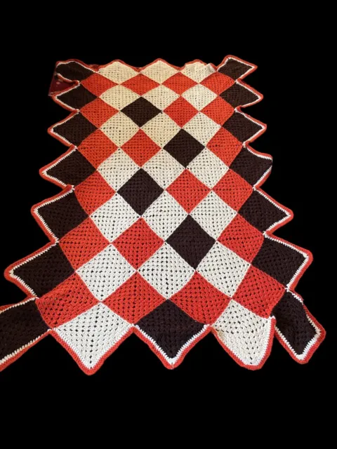 Square Afghan Blanket Vintage Handmade Multi Color 80”x46”