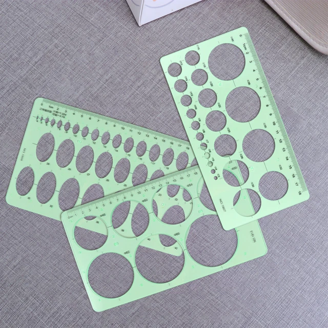 3 piezas plantillas circulares de plástico verde de líneas de dibujo