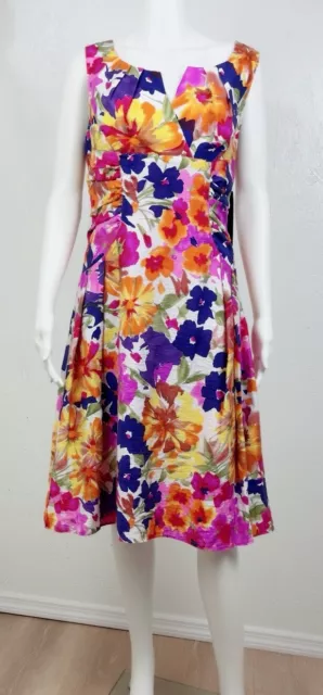 Adrianna Papell Floral Fit & Flare Lined  Dress   Size 12 Sleeveless