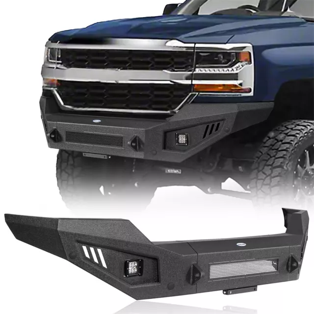 Heavy-Duty Front Bumper w/2x 18W LED Lights For 2016-2018 Chevy Silverado 1500