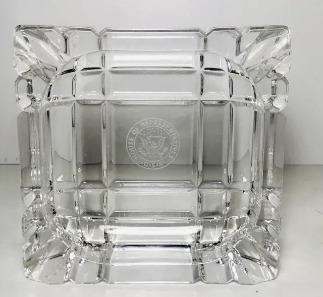 VTG Ashtray HOUSE OF REPRESENTATIVES USA Glass Ashtray Rare Design Square