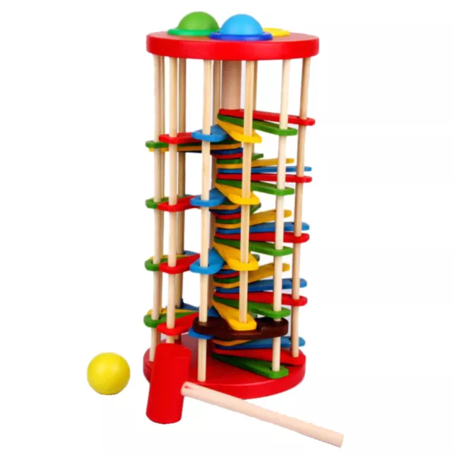 Bunt Holz Kugel Klopfbank Kugelbahn Hammerbank Steckbox Steckspiel Spielzeug 2