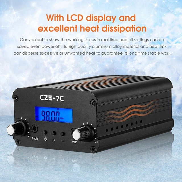 Émetteur FM, émetteur Stéréo 1 MHz Pas 500 MW avec écran LCD, Portée 2000 M, Fréquence Réglable, Alimentation USB de Type C pour Radio FM