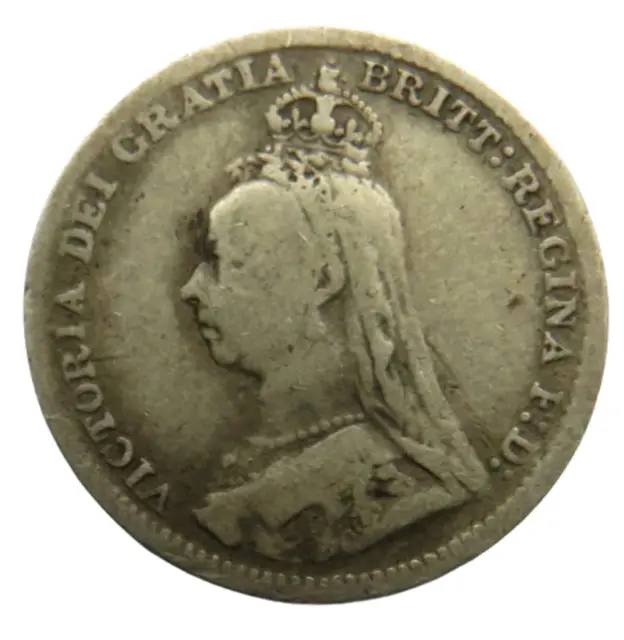 1893 Queen Victoria Jubilee Head Silver Threepence Coin - Great Britain