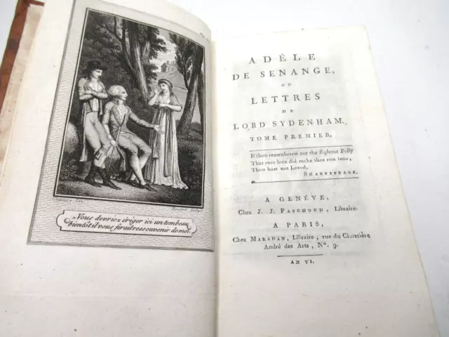 MME DE SOUZA ADELE DE SENANGE 1798 Illustré REALISME ANGLETERRE Rare 2/2