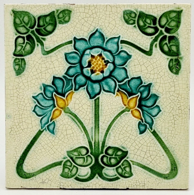 Art Nouveau Fireplace Majolica Tile Corn Bros C1905 AE1