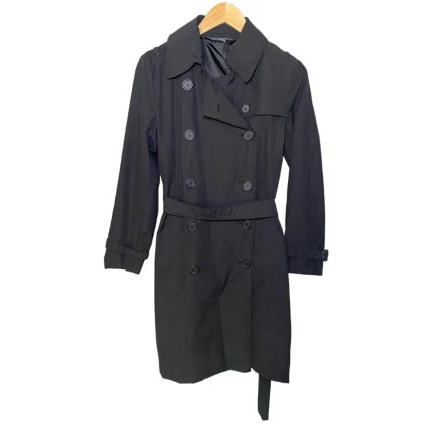 Norma Kamali Trench Coat Jacket Womens Black Double Breasted Belted Size Medium