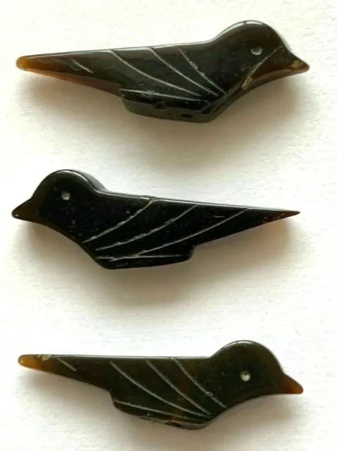 24 Genuine & Vintage Buffalo Horn Bird Beads - 28x8mm Fetish Beads - Nice Detail