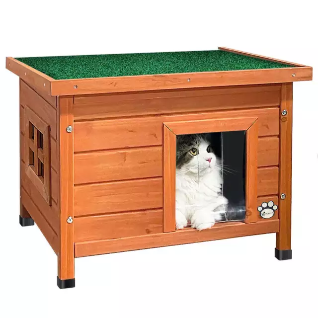 VOUNOT Cat House Wooden Kitten Home Outdoor Pet Shelter 57x45x43cm