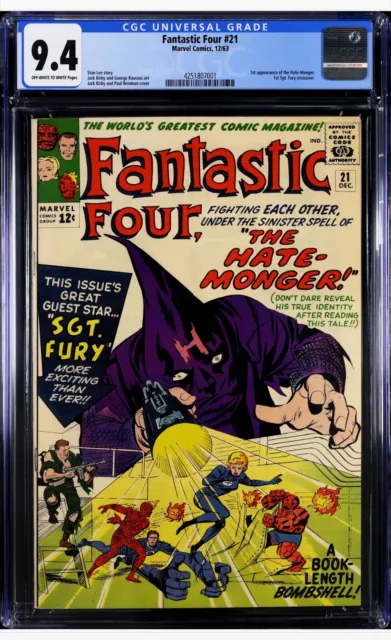 Fantastic Four 21 Cgc 9.4 Ow/W 1963 High Grade Beauty