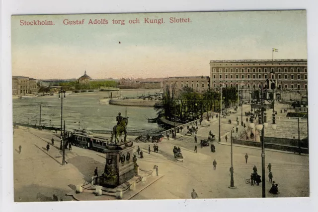 AK Stockholm, Gustav Adolfs torg och Kungl. Slottet, um 1910