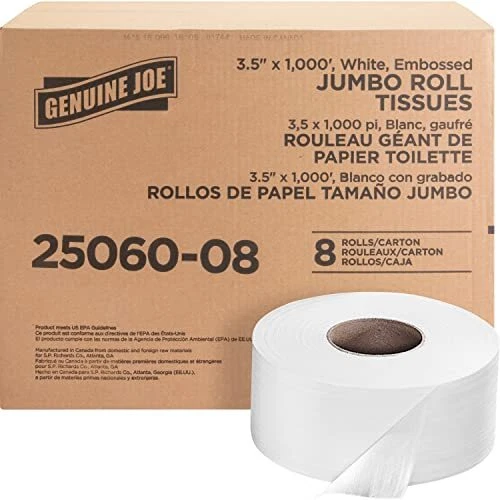 Genuine Joe GJO2506008 2-Ply Embossed Jumbo Roll Bathroom Tissue White