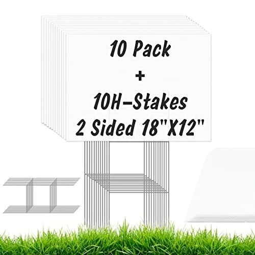 10Pcs Blank Yard Signs with Stakes, 18 x 12 Inches White 10pack 18*12inch