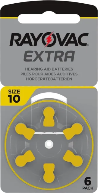 Baterías de audífono extra avanzadas Rayovac tamaño 10 x 6 celdas (amarillo)