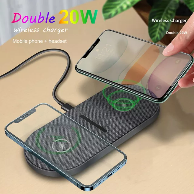 Dual 20W Wireless Charger Ladegerät Ladestation Für Apple iPhone 15 Pro 14 13 XS