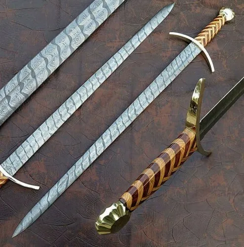 Custom Handmade Damascus Sword 32" Damascus Steel Hunting Viking Sword & Sheath