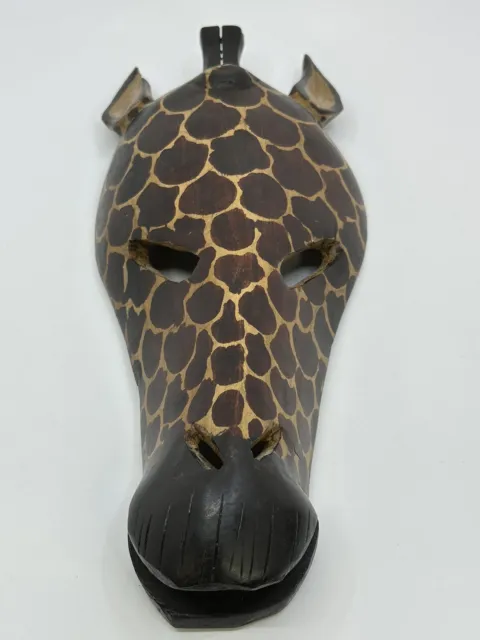 Vintage GIRAFFE Mask HEAD Hand Carved Wood Painted African Tribal Wall Art