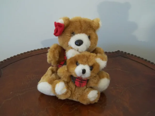 Vintage Stuffed Mother & Baby Bear 4", 6" Tall Mamiye & Company Adorable...