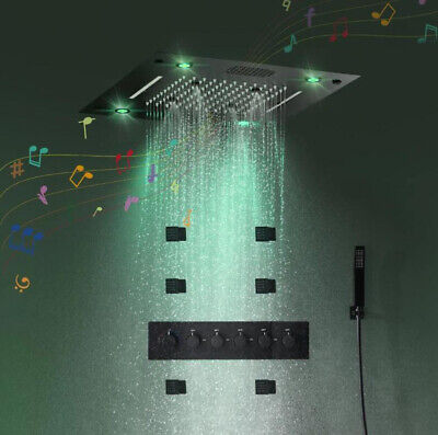 Cabezal de ducha de piel negra Set de grifo de agua Bluetooth música multifunción mezclador de ducha
