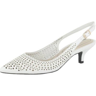 Easy Street Womens Enchant White Slingback Heels 8 Extra Wide (E+, WW) BHFO 9735