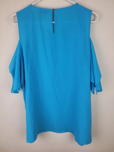 CeCe Top Womens XL Blue Cold Shoulder Slit Sleeves Blouse Casual 2