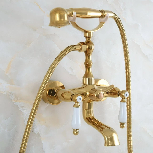 Wall Mount Gold Brass Bathroom Tub Faucet Handheld Shower Mixer Water Tap 2na855
