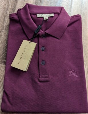NWT BURBERRY BRIT Navy Blue Henry Trim Fit Cotton Logo Nova Check ...