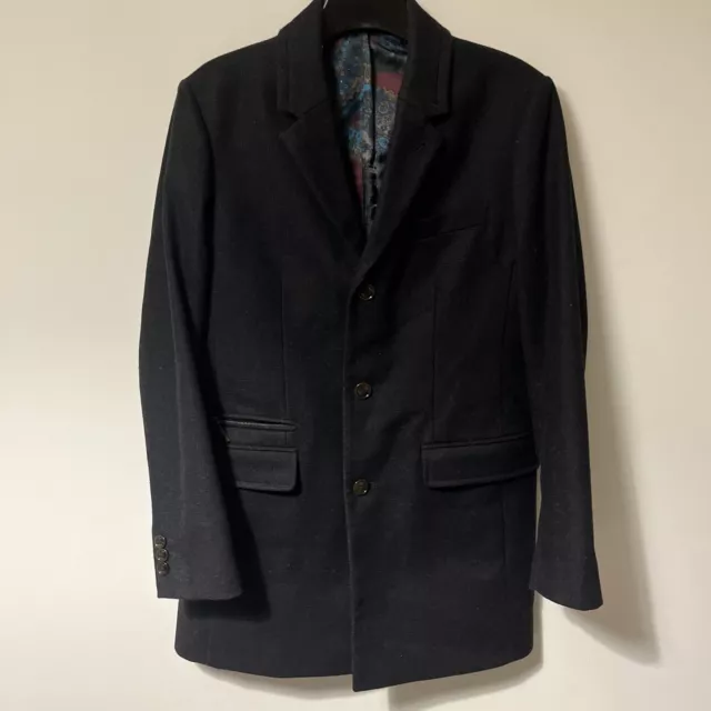 Ted Baker Coat Mens Medium Size 3 Grey Dark Wool Blend Button Up Italian Fabric