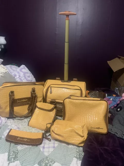 samantha brown yellow luggage and accessories set. Six Pieces.