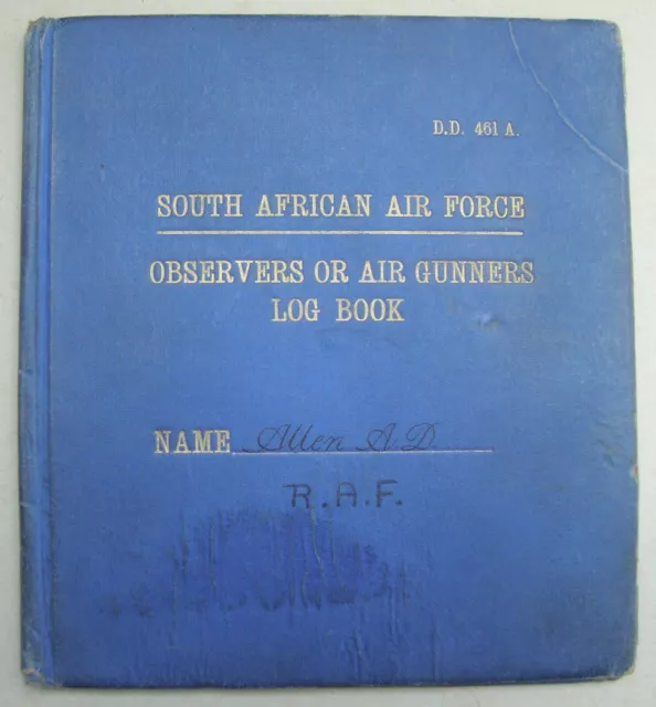 WW2 RAF/South African Air Force Observers or Air Gunners Log Book